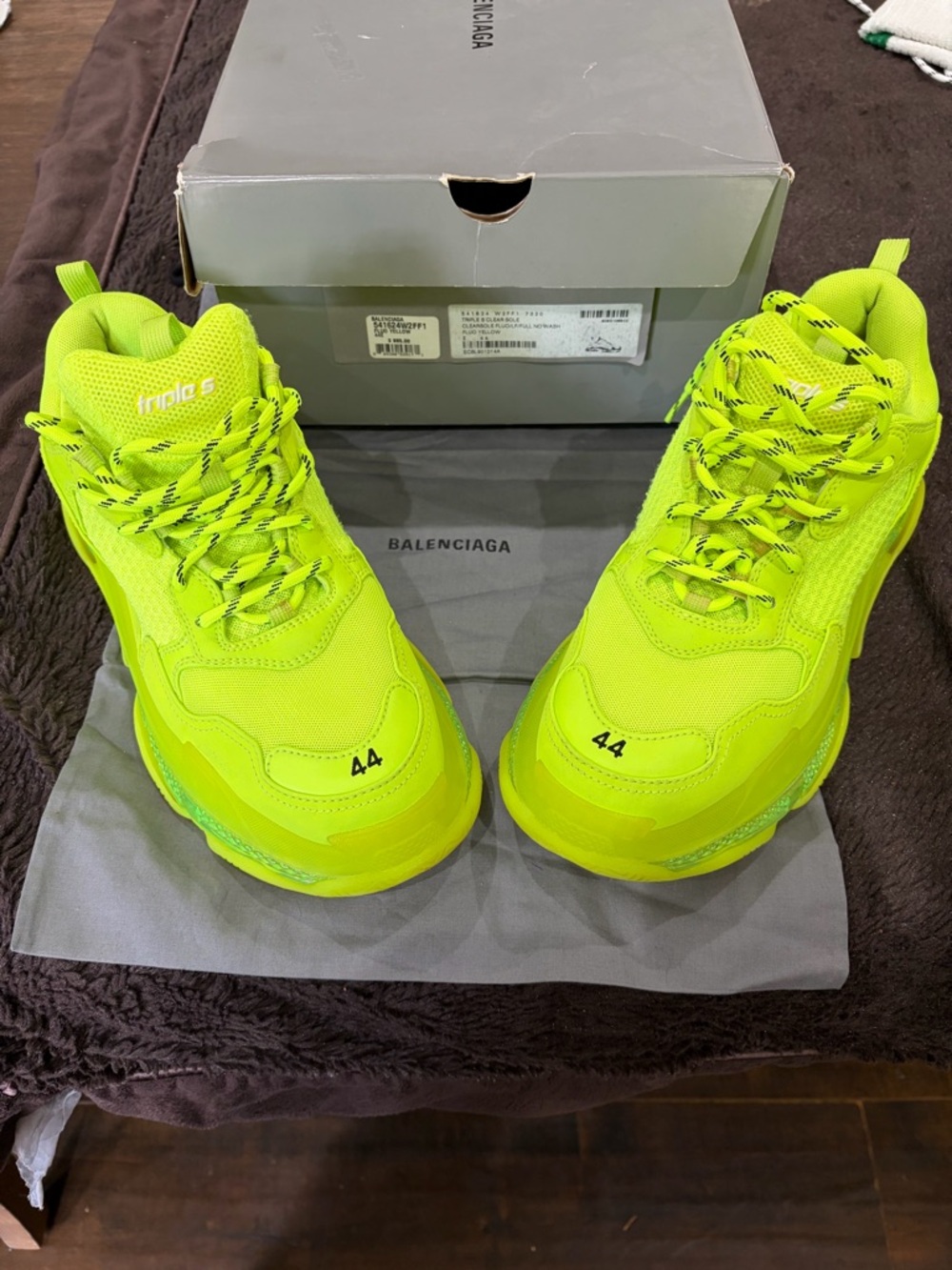 Balenciaga Neon Lime Triple S Chunky Sneakers